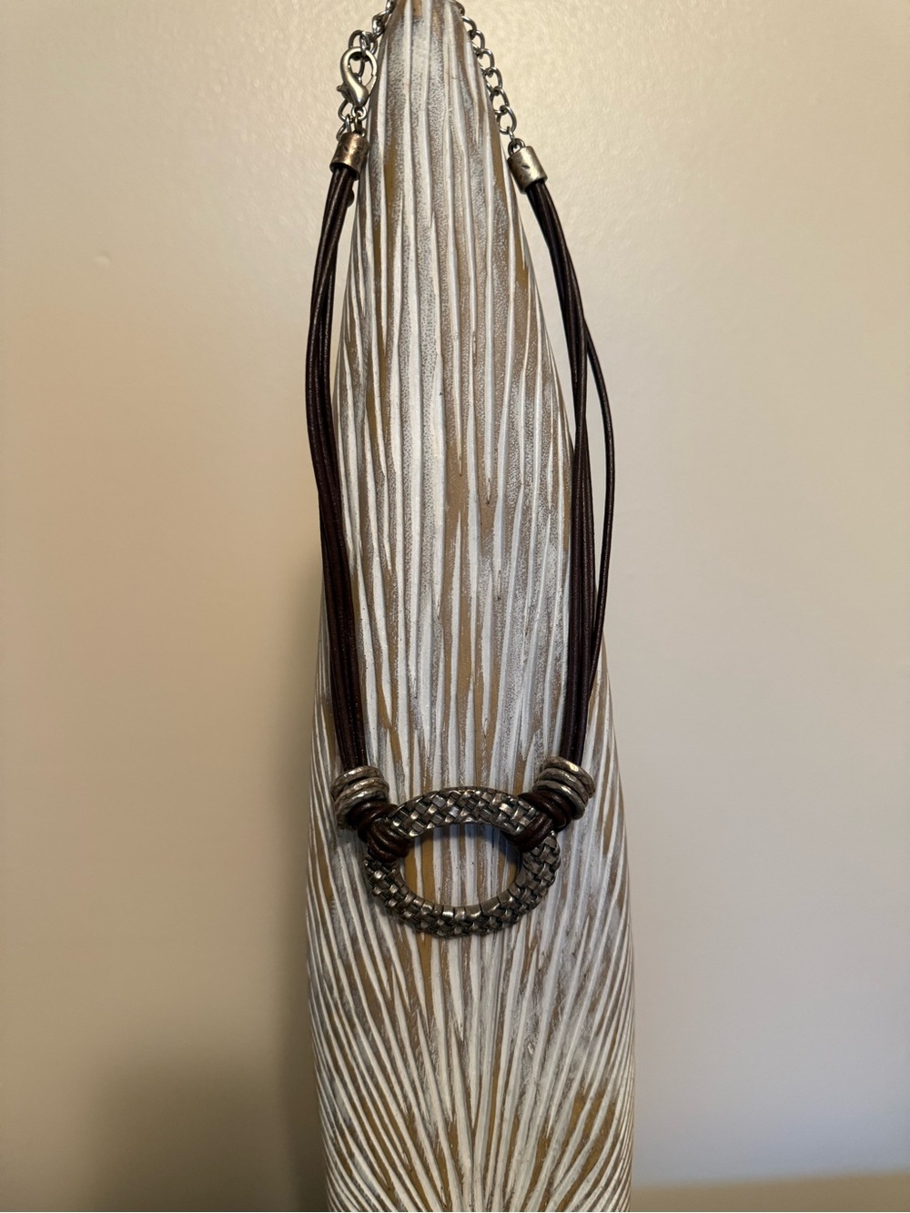 Chico's Brown Multi-Strand Cord Necklace with Braided Metal Ring